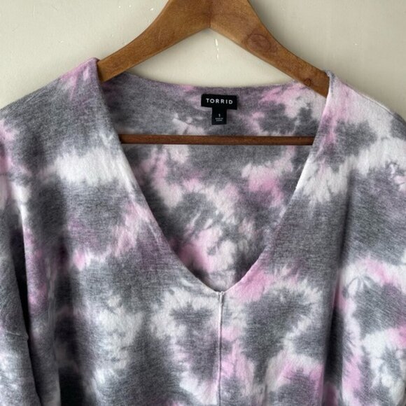 Torrid Pullover Drop Shoulder Sweater tie dye super soft lightweight v-neck 1X - Picture 5 of 10